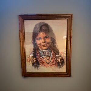 Bill Hampton Poster Print Native American Girl 1975  18” x 15” Leanin Tree Wood